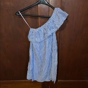 Madewell Blue Striped One-Shoulder Dress